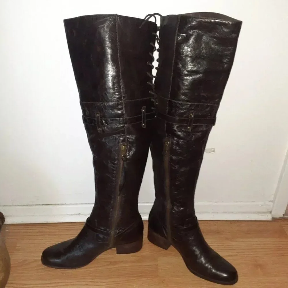 POUR LA VICTOIRE-Victorella-Over Knee Boots-Dk Brown Leather-Sz 7.5-Excellent - Picture 4 of 7